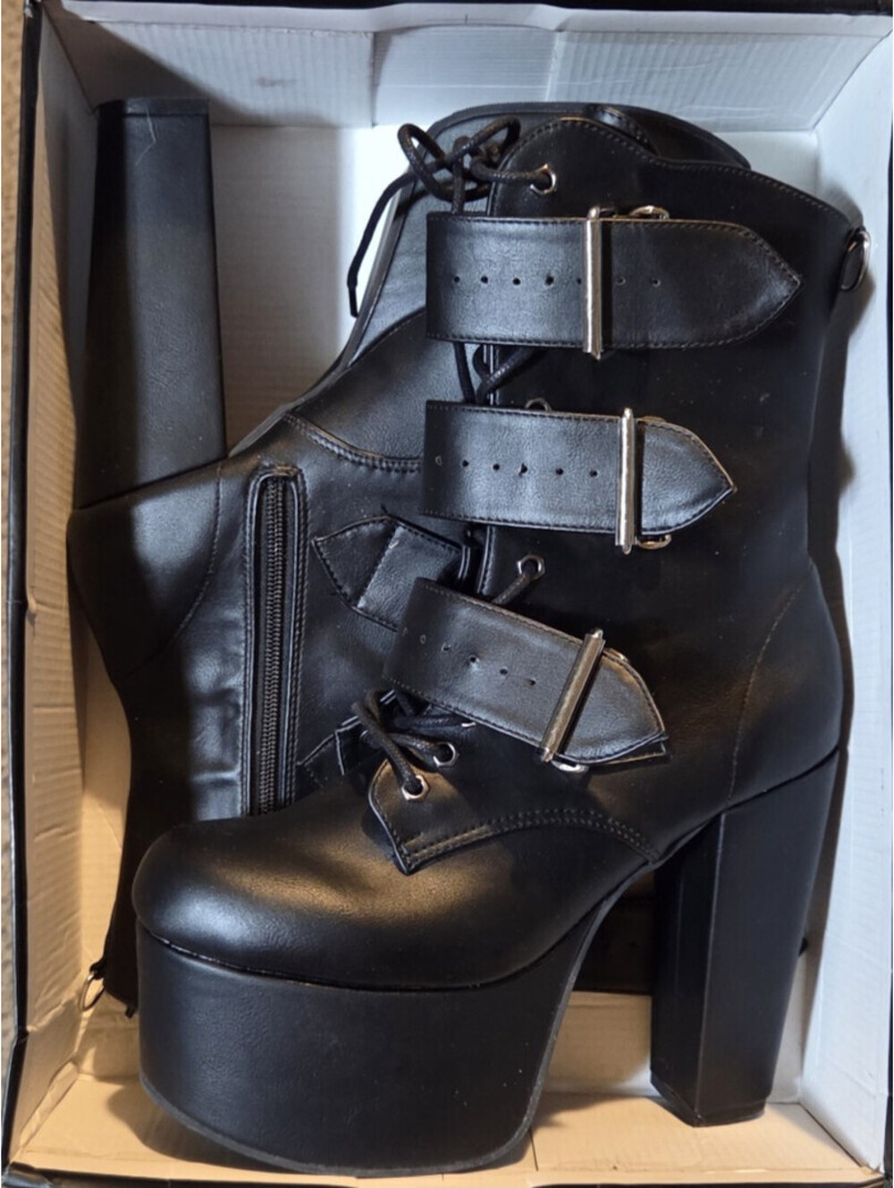 DEMONIA Torment - 703 Black Vegan Leather Platform Boots Sz 10 Punk Gothic {NIB}